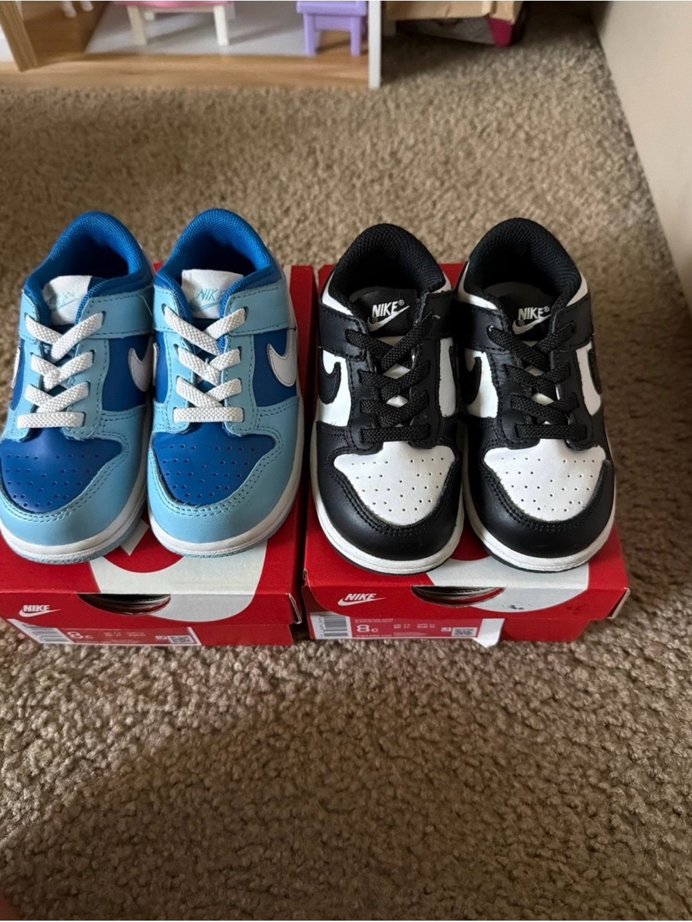 Nike Dunk Kids' Low-Top Sneakers - Black/White and Blue/White Bundle 8C Toddler